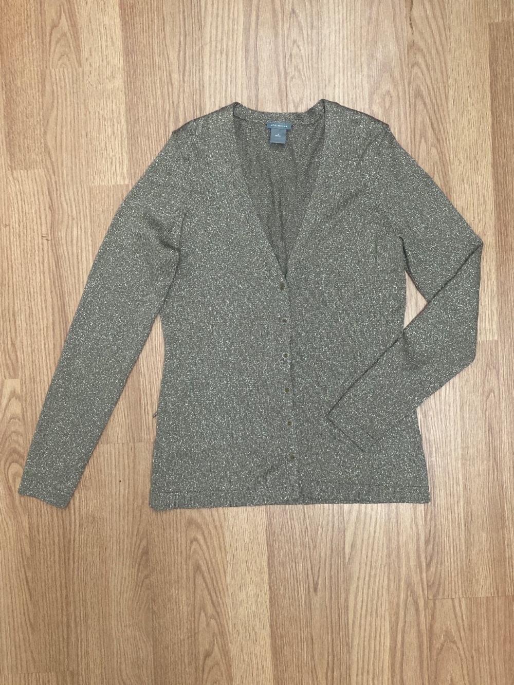 NWT Ann Taylor Olive Green Metallic Marled V-Neck Cardigan NWOT - Size S
